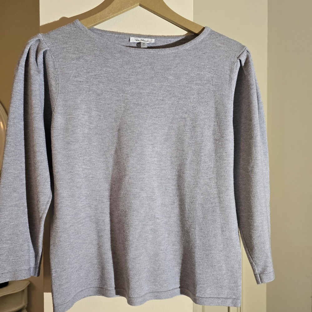 Vila Milano Womens Gray Puff Shoulder Boat Neck Knit Sweater Top Size M